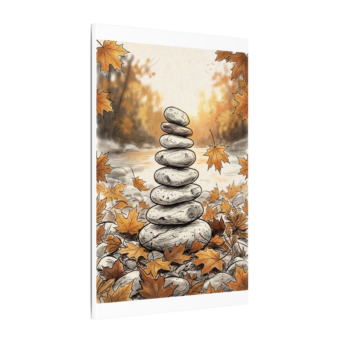 Earthy River Stones Canvas Art - Minimal Line Japandi