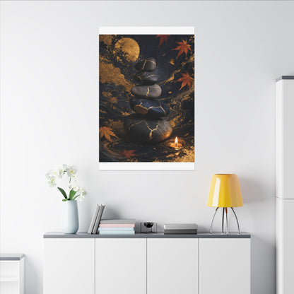 River Stones Autumn Canvas Art | Kintsugi Artful Design