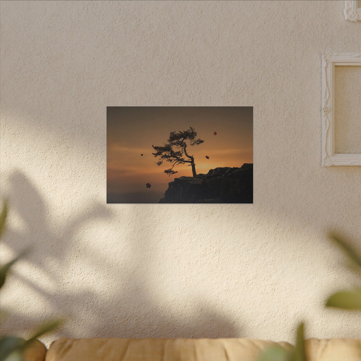 Dark Japandi Pine Tree in Golden Hour | Moody Minimal Canvas Art
