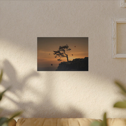 Dark Japandi Pine Tree in Golden Hour | Moody Minimal Canvas Art