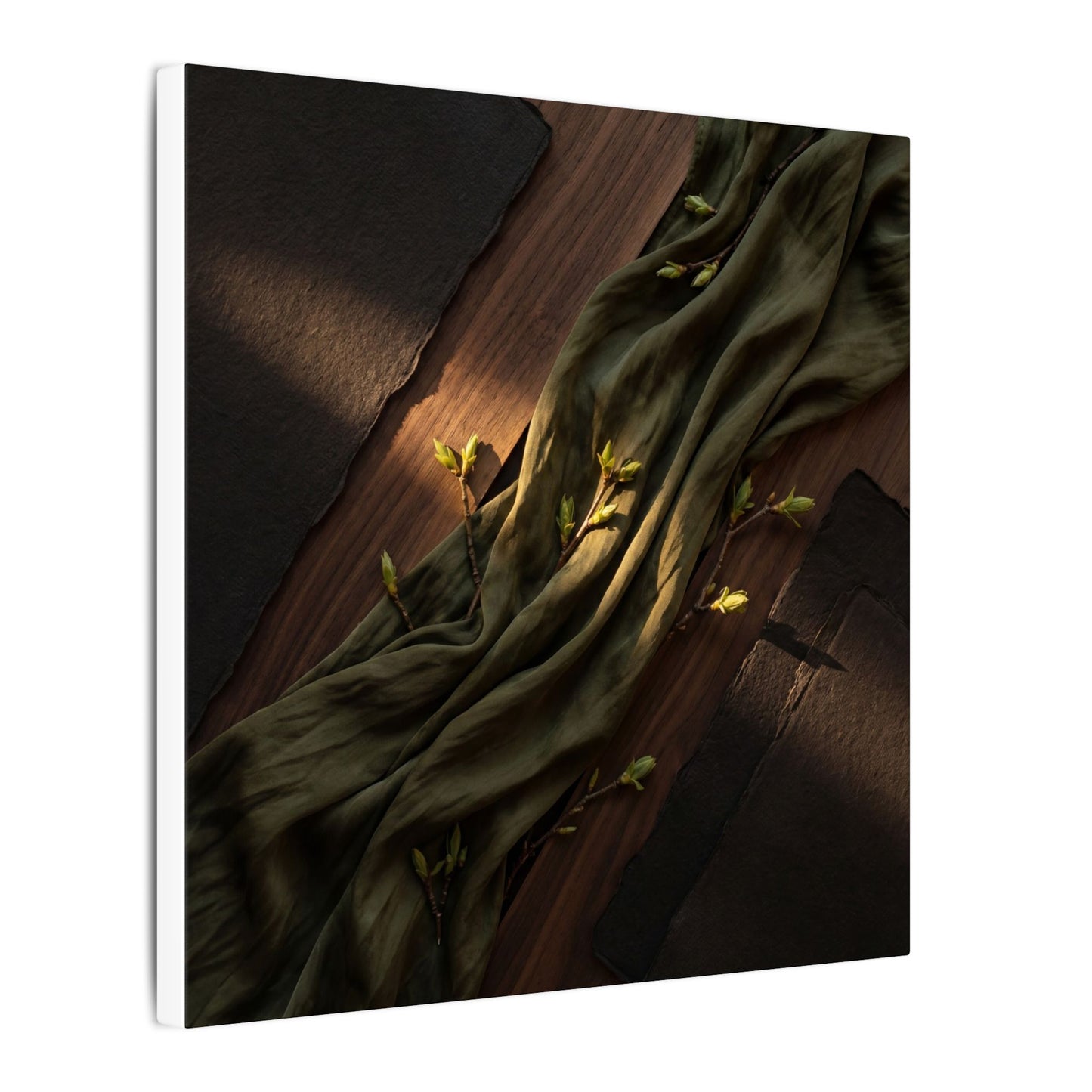Silk Drape Canvas Art | Spring Dark Japandi Dark Texture Art