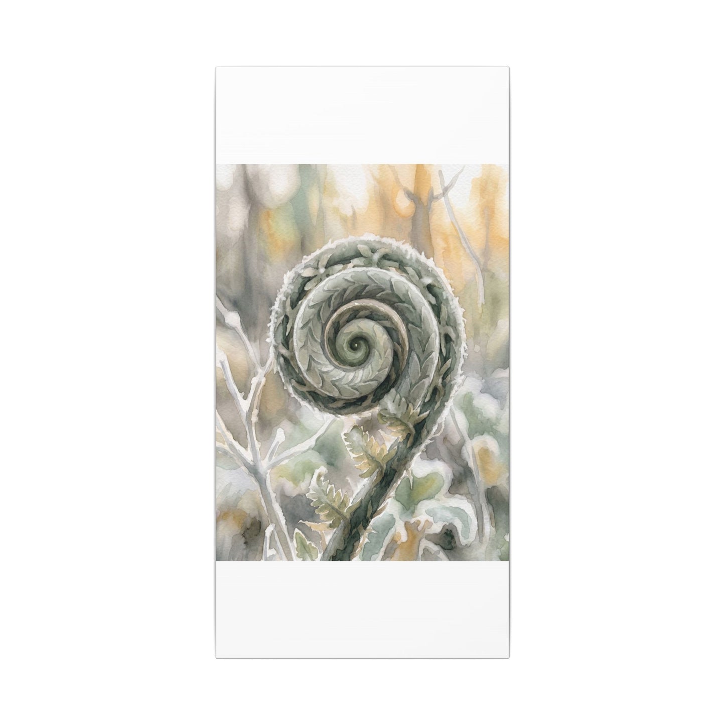 Winter Fern Unfurling Watercolor Canvas Art | Cozy Decor