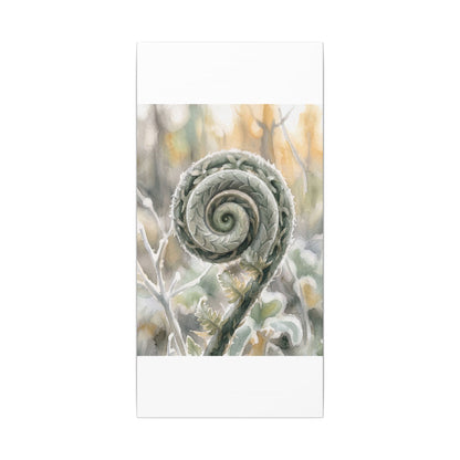 Winter Fern Unfurling Watercolor Canvas Art | Cozy Decor