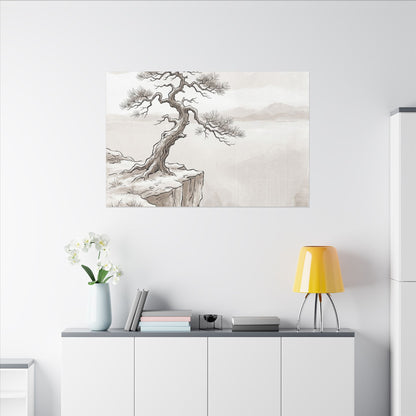Neutral Pine Tree Canvas Art - Minimal Line Japandi