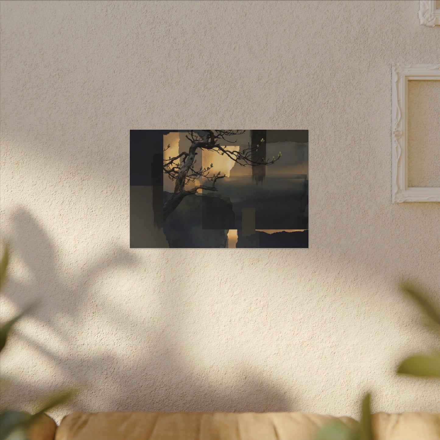 Golden Hour Pine Tree Canvas Art - Dark Japandi Kanso