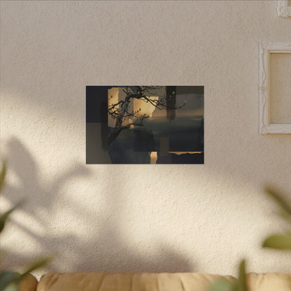 Golden Hour Pine Tree Canvas Art - Dark Japandi Kanso