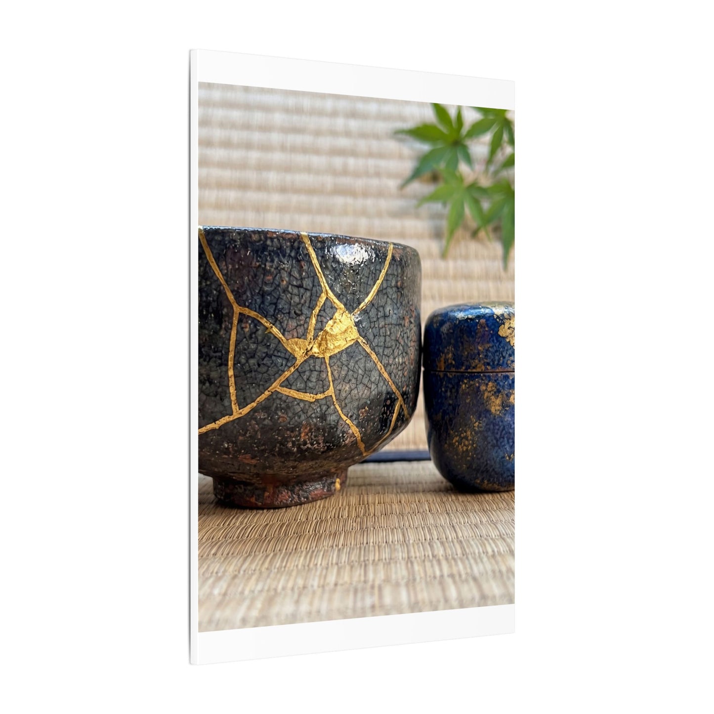 Tea Ceremony Crackle Gold Canvas Art | Philosophical Kintsugi Art