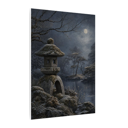 Stone Lantern Canvas Art | Winter Japandi Japanese Pattern Art