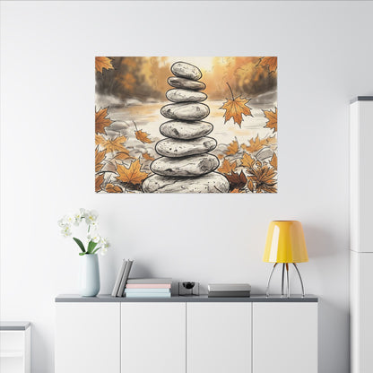 Earthy River Stones Canvas Art - Minimal Line Japandi