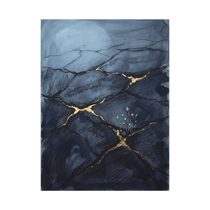 Mono No Aware Cracked Earth Canvas Art - Dark Japandi Charcoal Ink