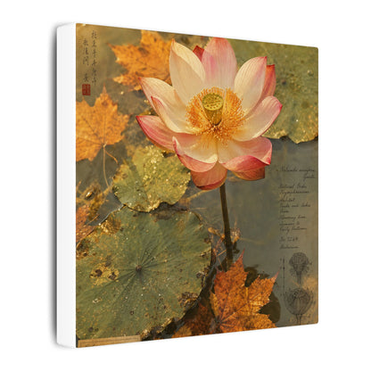 Autumn Lotus Flower Herbarium Canvas Art | Rustic Decor