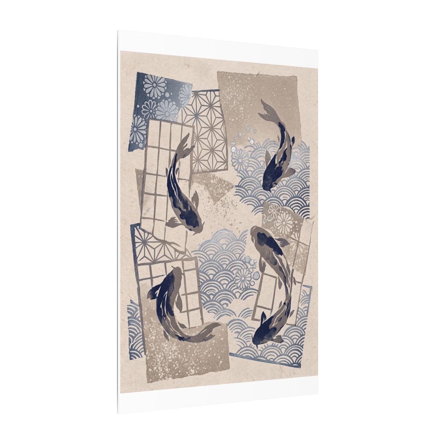 Earthy Koi Pond Canvas Art - Japanese Pattern Japandi
