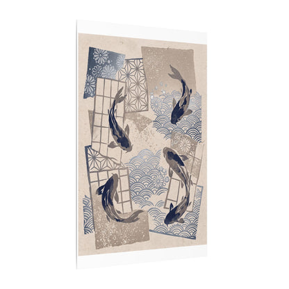 Earthy Koi Pond Canvas Art - Japanese Pattern Japandi