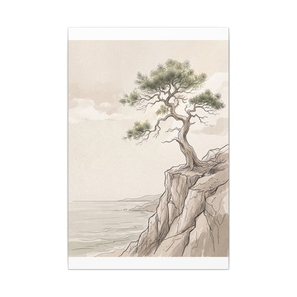 Japandi Pine Tree in Dappled | Minimal Line Canvas Art