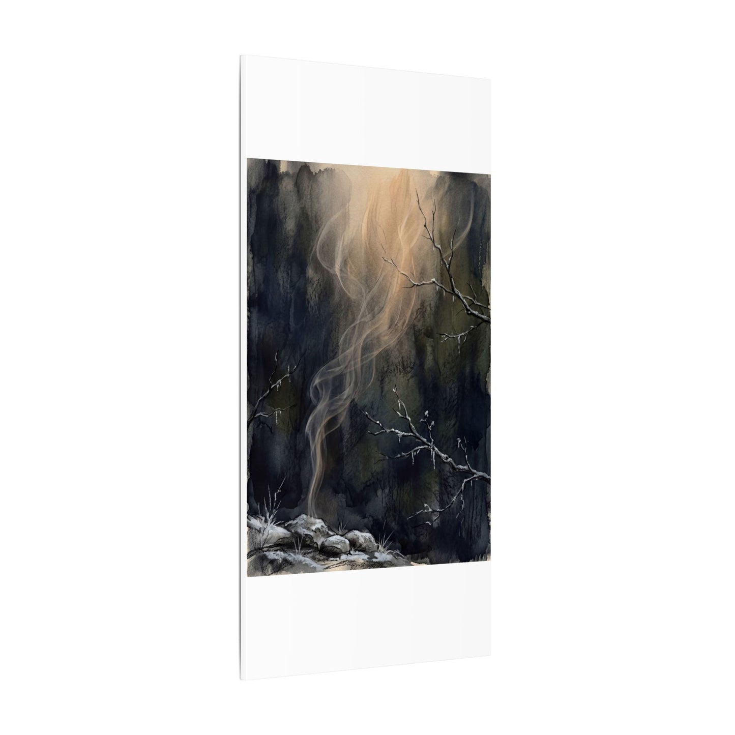 Incense Smoke Winter Canvas Art | Dark Japandi Moody Design