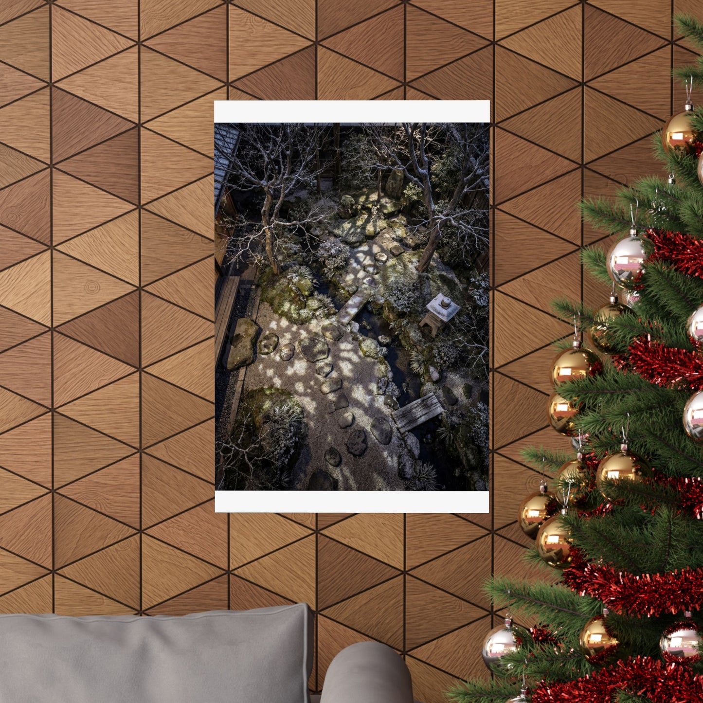 Moonlit Garden Wall Art Print | Winter Japandi Japanese Pattern Art