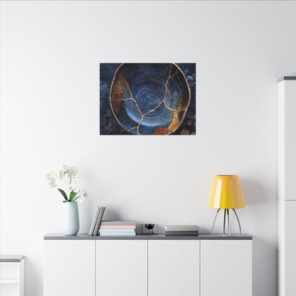 Kintsugi Ceramic Bowl in Moonlight | Crackle Gold Canvas Art