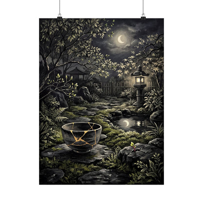 Kintsugi Moonlit Garden in Dappled | Gold Repair Wall Art Print Art Print