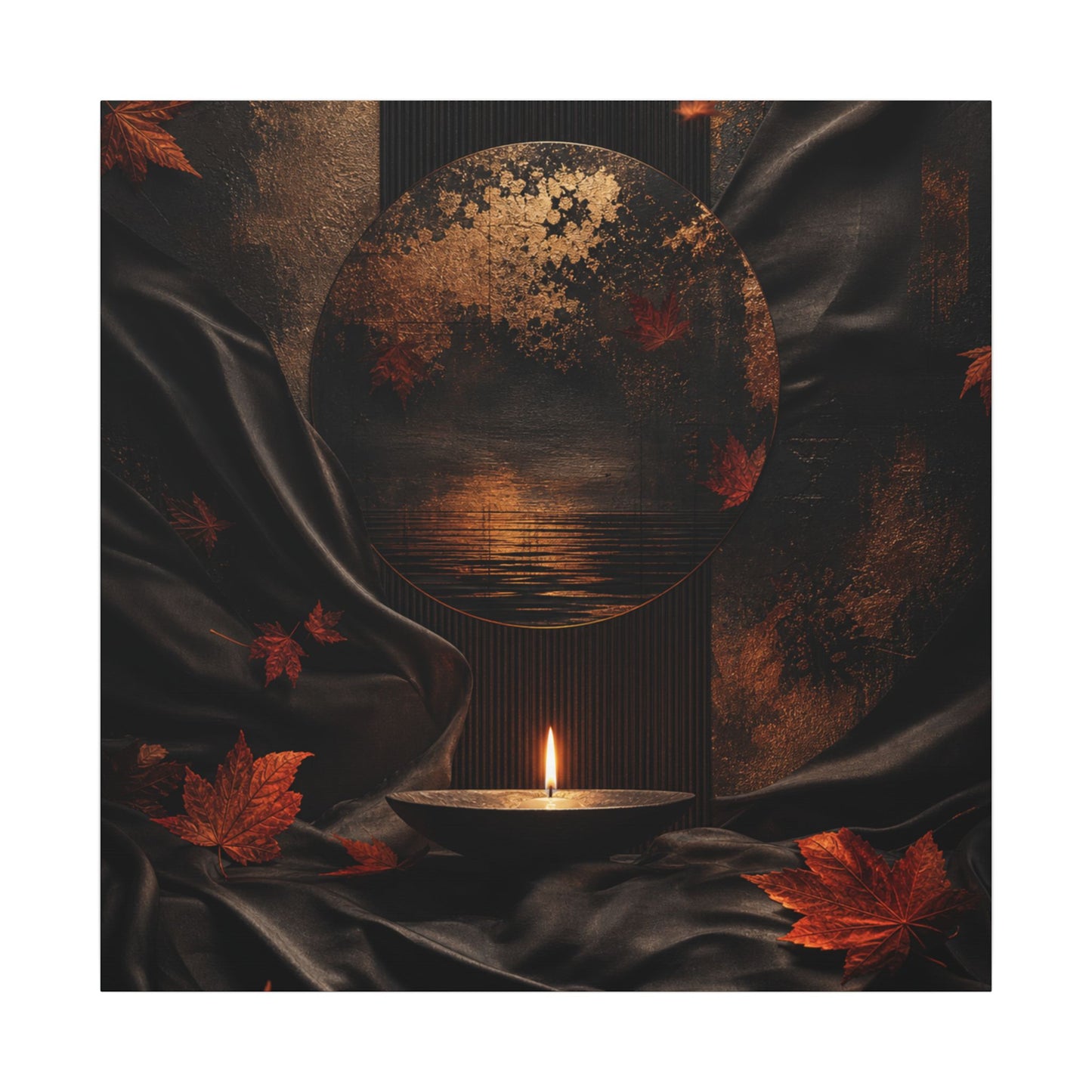 Silk Drape Autumn Canvas Art | Dark Japandi Moody Design
