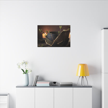 Broken Pottery Spring Canvas Art | Dark Japandi Luxurious Design