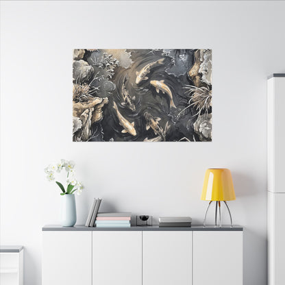 Koi Pond Canvas Art | Winter Japandi Japanese Pattern Art