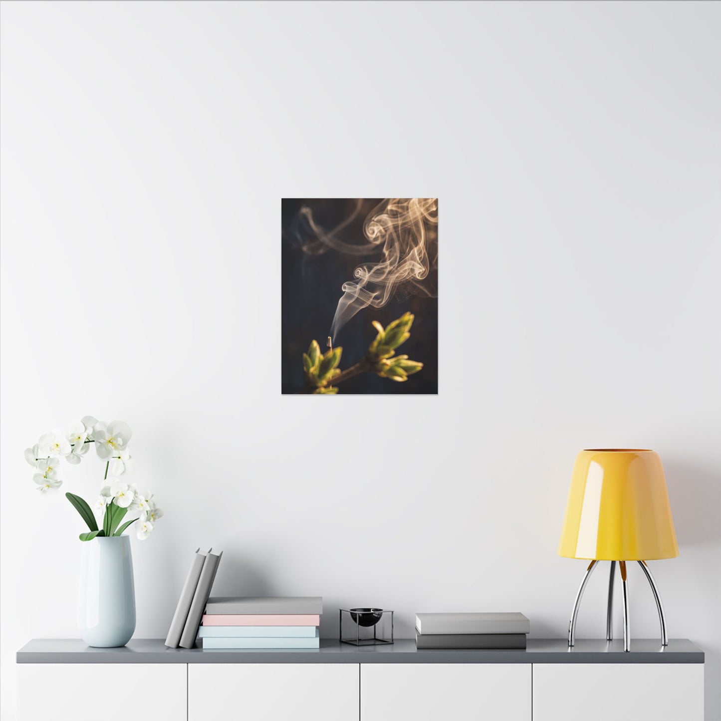 Incense Smoke Spring Canvas Art | Dark Japandi Atmospheric Design