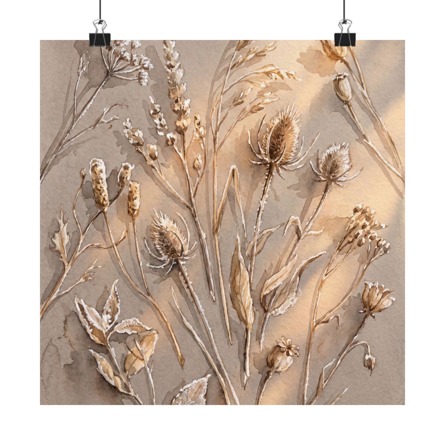 Dried Flowers Winter Wall Art Print | Japandi Earthy Design