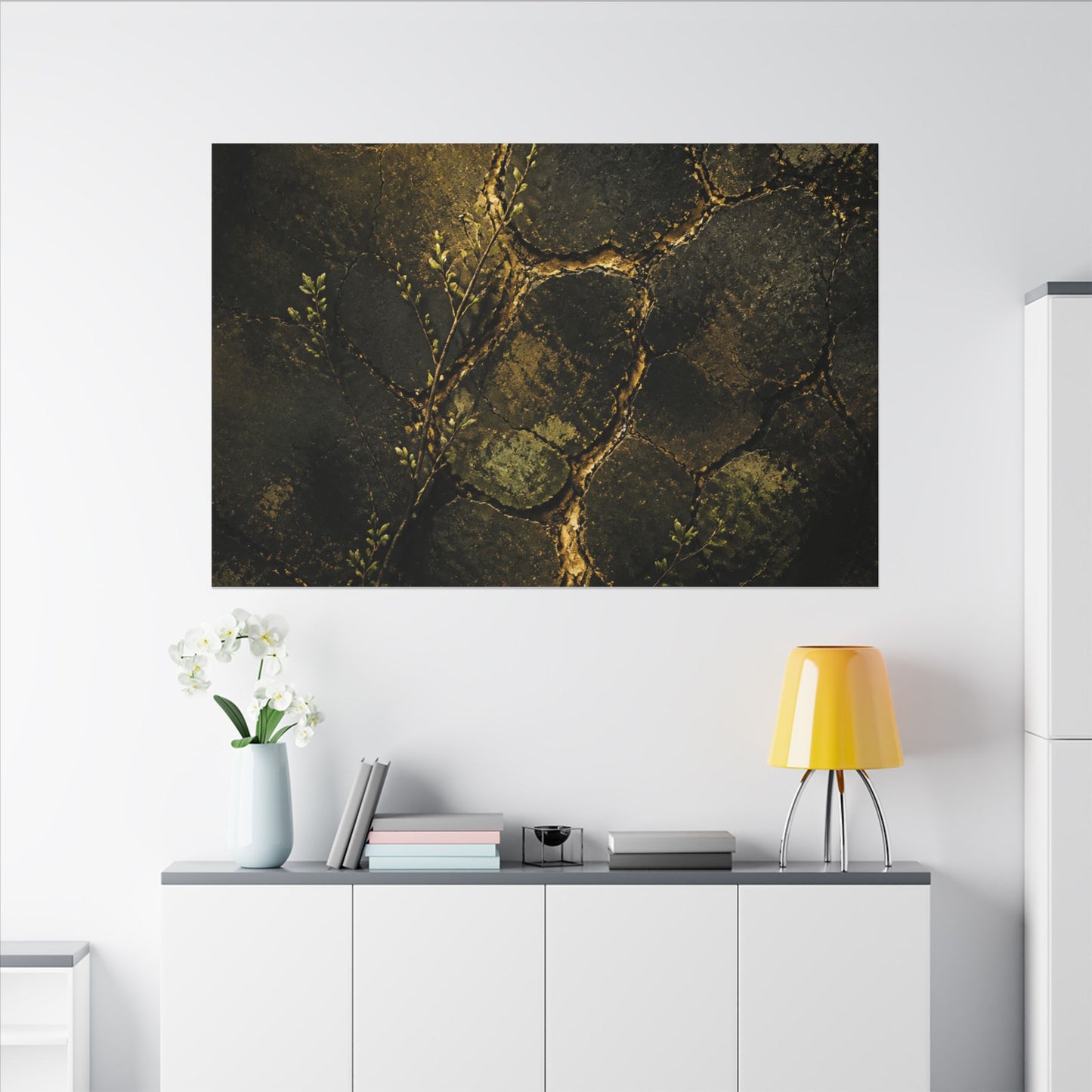 Shibui Cracked Earth Canvas Art - Dark Japandi Dark Texture