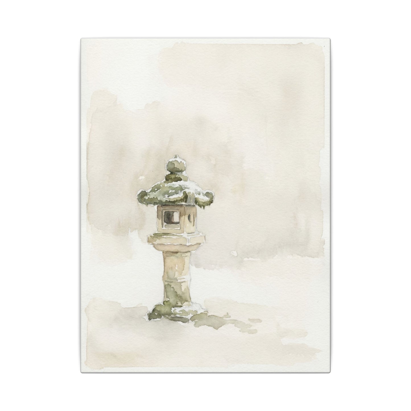 Stone Lantern Winter Canvas Art | Japandi Earthy Design