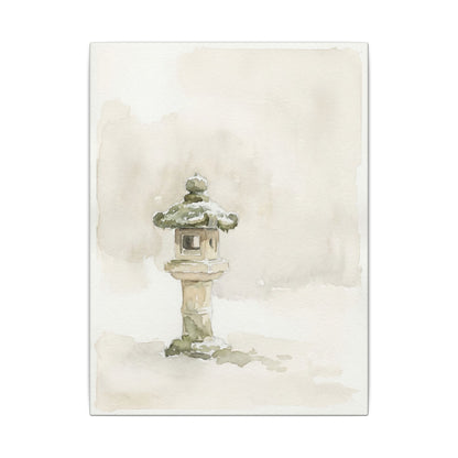 Stone Lantern Winter Canvas Art | Japandi Earthy Design