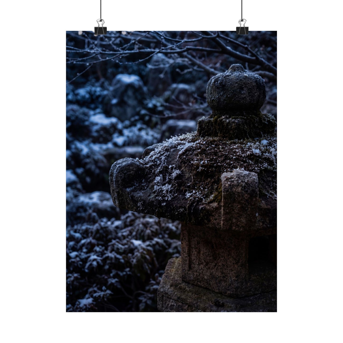 Winter Stone Lantern Shadow Zen Wall Art Print | Atmospheric Decor Art Print