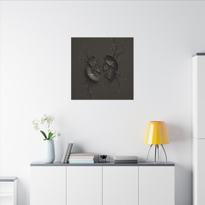 Sophisticated Broken Pottery Canvas Art - Charcoal Ink Dark Japandi