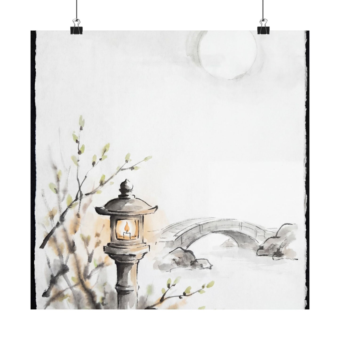 Spring Moonlit Garden Sumi E Wall Art Print | Calm Decor