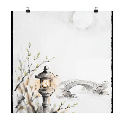 Spring Moonlit Garden Sumi E Wall Art Print | Calm Decor