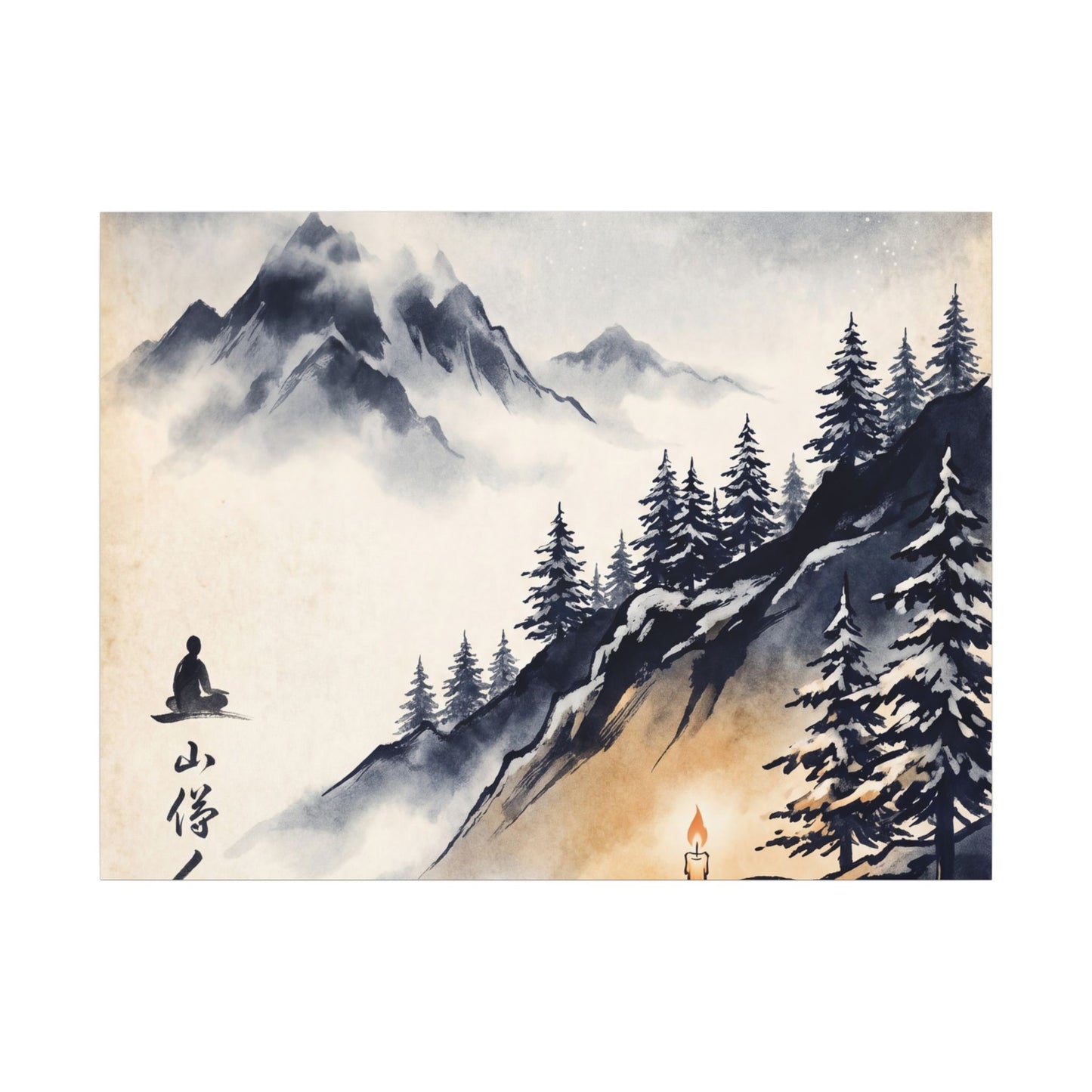 Mountain Mist Canvas Art | Winter Zen Ukiyo E Inspired Art