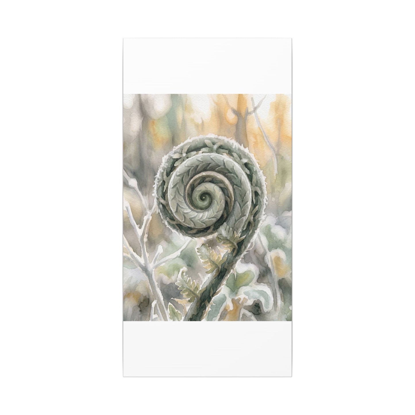 Winter Fern Unfurling Watercolor Canvas Art | Cozy Decor