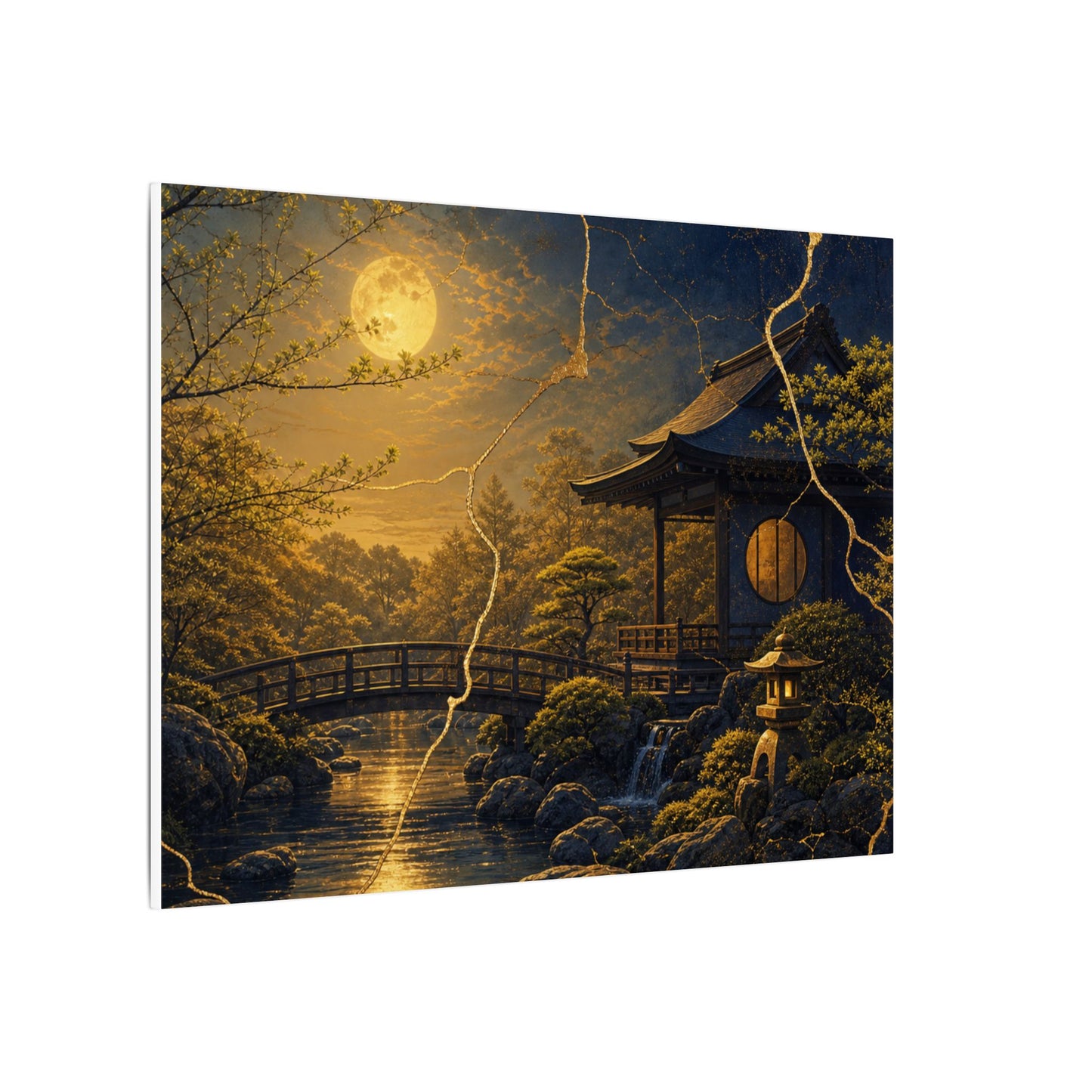 Spring Moonlit Garden Gold Vein Canvas Art | Resilient Decor