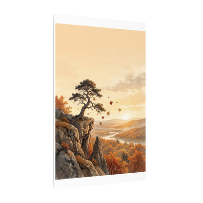 Pine Tree Autumn Canvas Art | Japandi Warm Design