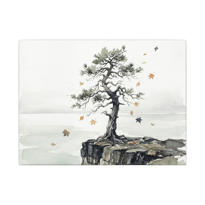 Japandi Pine Tree in Overcast | Watercolor Canvas Art