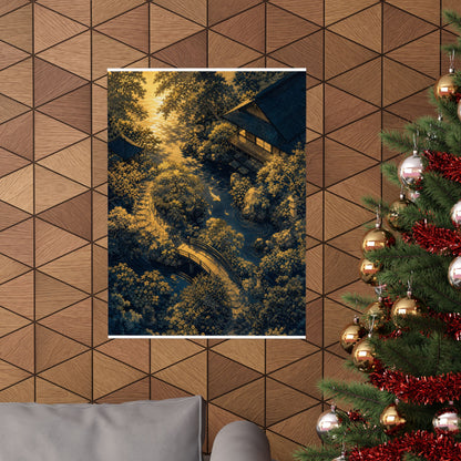 Moonlit Garden Ukiyo E Inspired Wall Art Print | Calm Zen Art