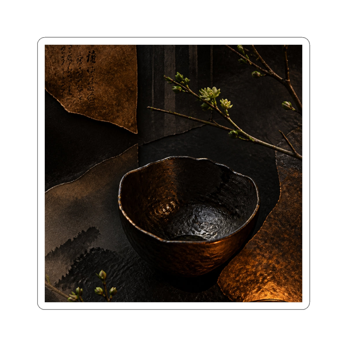 Ceramic Bowl Sticker | Spring Dark Japandi Shadow Zen Art