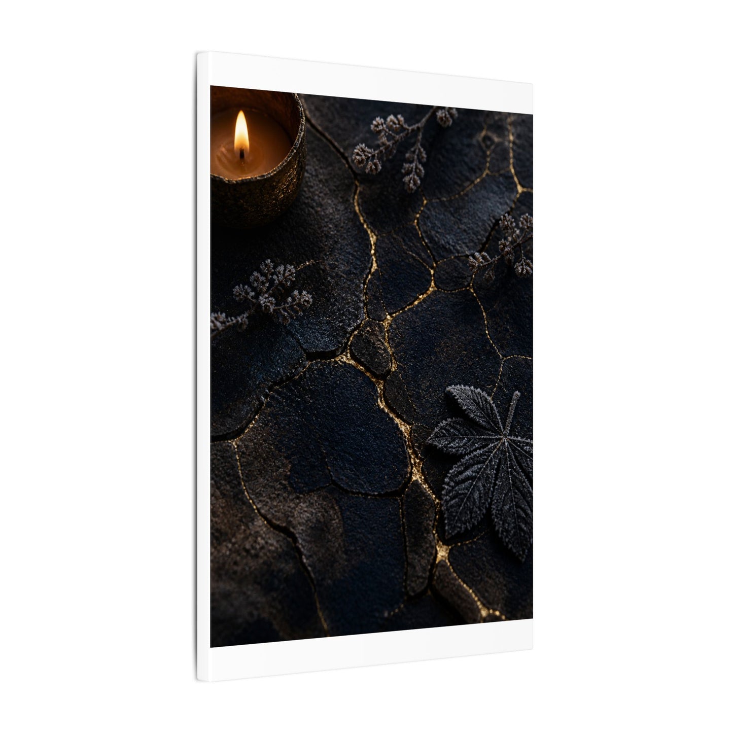 Candlelight Cracked Earth Canvas Art - Dark Japandi Ma