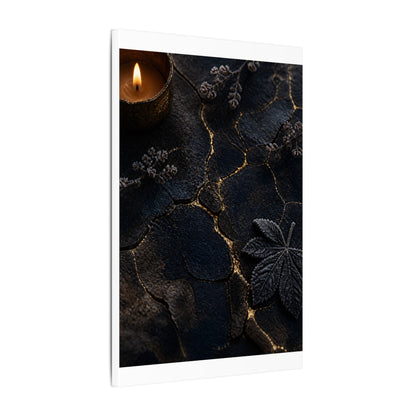 Candlelight Cracked Earth Canvas Art - Dark Japandi Ma