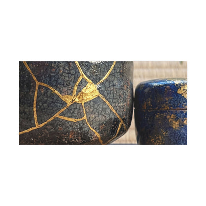 Tea Ceremony Crackle Gold Canvas Art | Philosophical Kintsugi Art