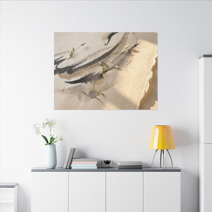 Ink Brushstroke Watercolor Canvas Art | Neutral Japandi Art