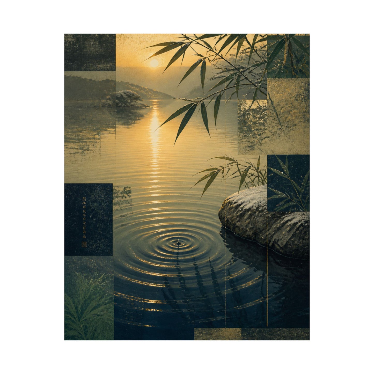 Winter Water Ripple Ukiyo E Inspired Wall Art Print | Tranquil Decor