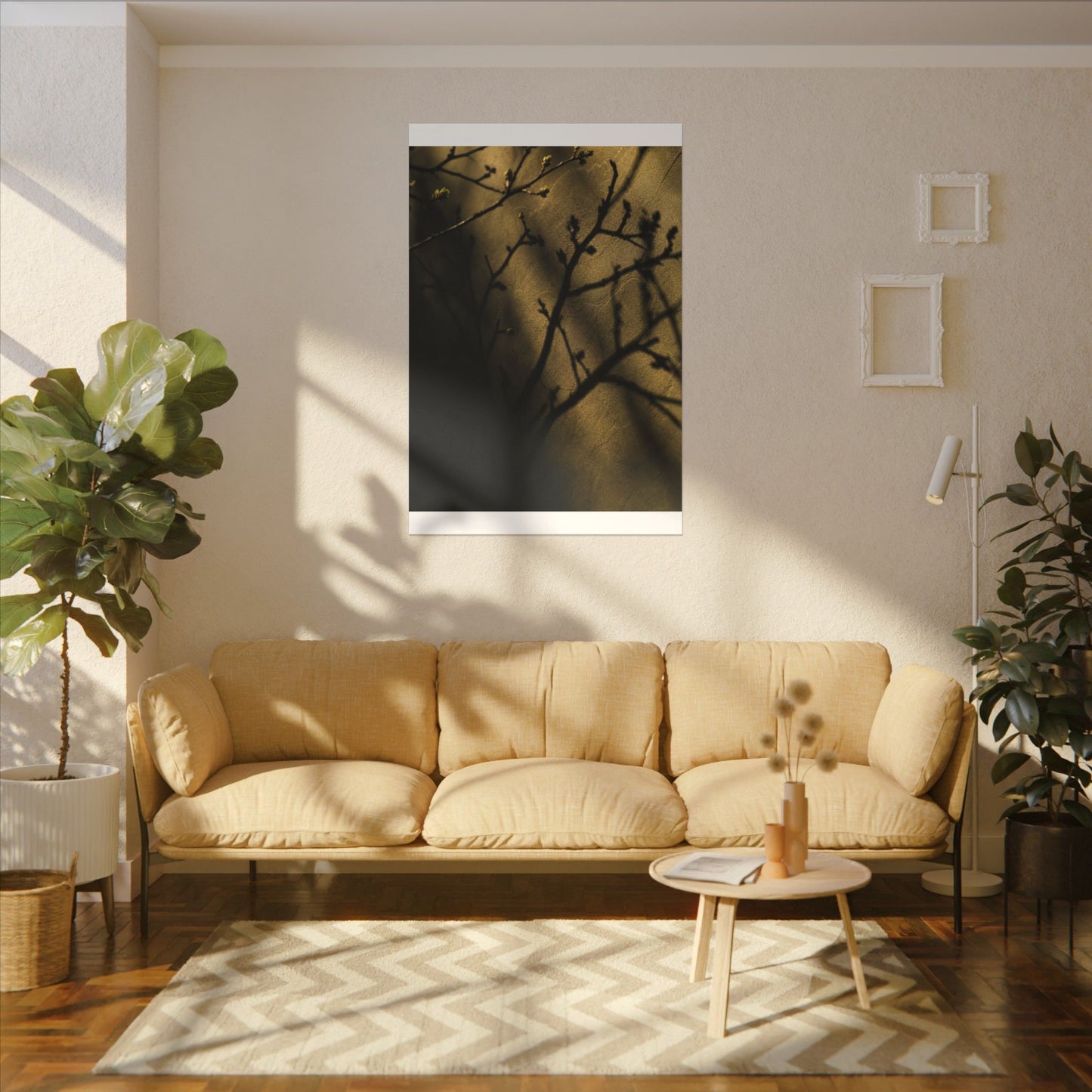 Golden Hour Shadow Play Canvas Art - Dark Japandi Seijaku