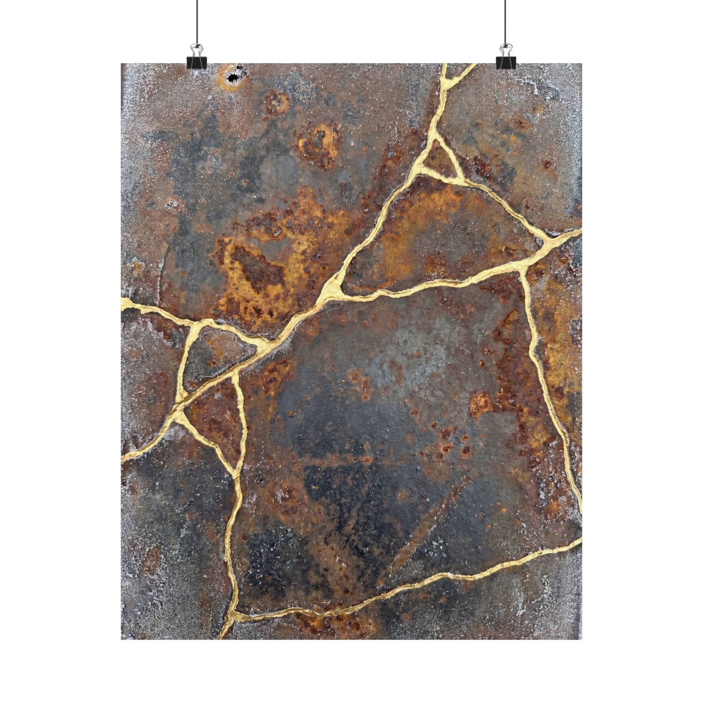 Kintsugi Rust Patina in Overcast | Gold Repair Wall Art Print