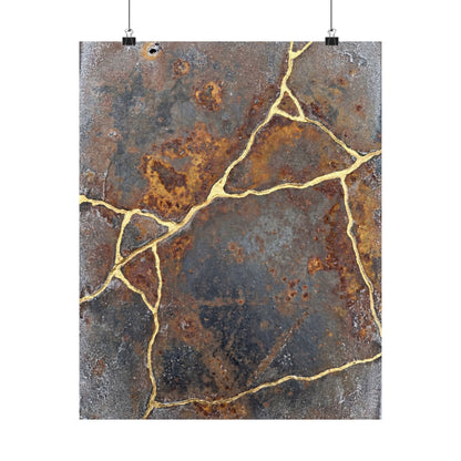 Kintsugi Rust Patina in Overcast | Gold Repair Wall Art Print