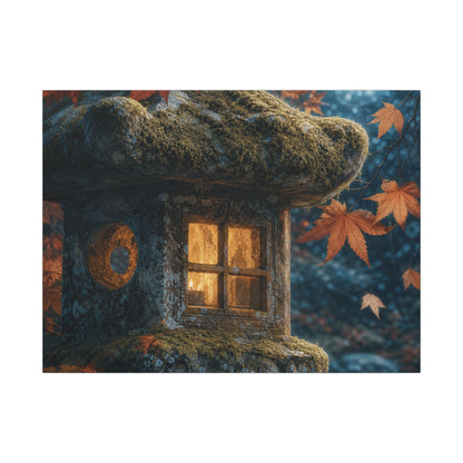 Autumn Stone Lantern Forest Whimsy Canvas Art | Earthy Decor
